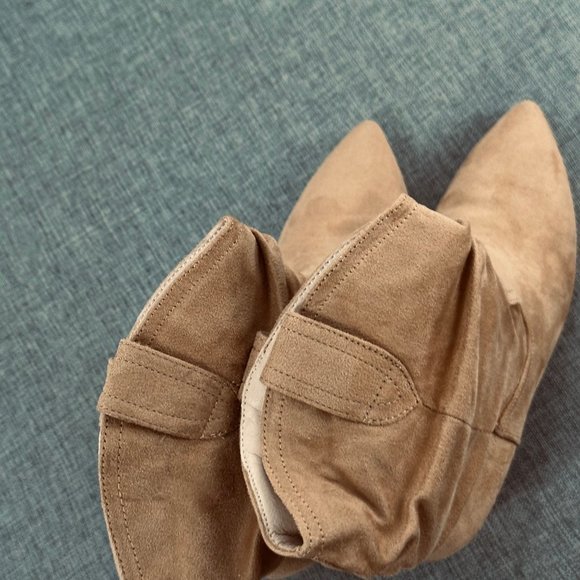 Chunky Block Mid-Calf Boots Pointed Toe Suede Size 7 Brown/ Tan Color Brand New - Picture 14 of 16